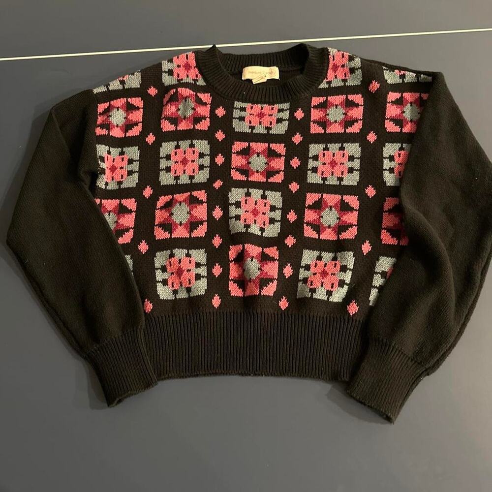 Granny square floral knit sweater